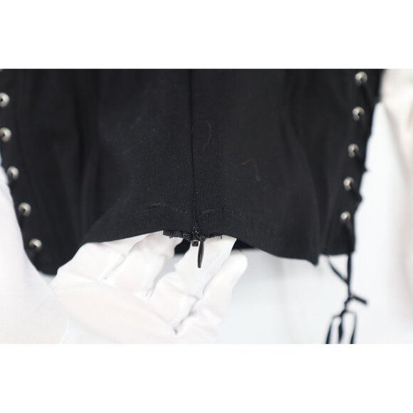 Dressbarn Womens Black White Satin Blouse Corset Ruffled Neck Whimsygoth Sz L - Picture 8 of 12